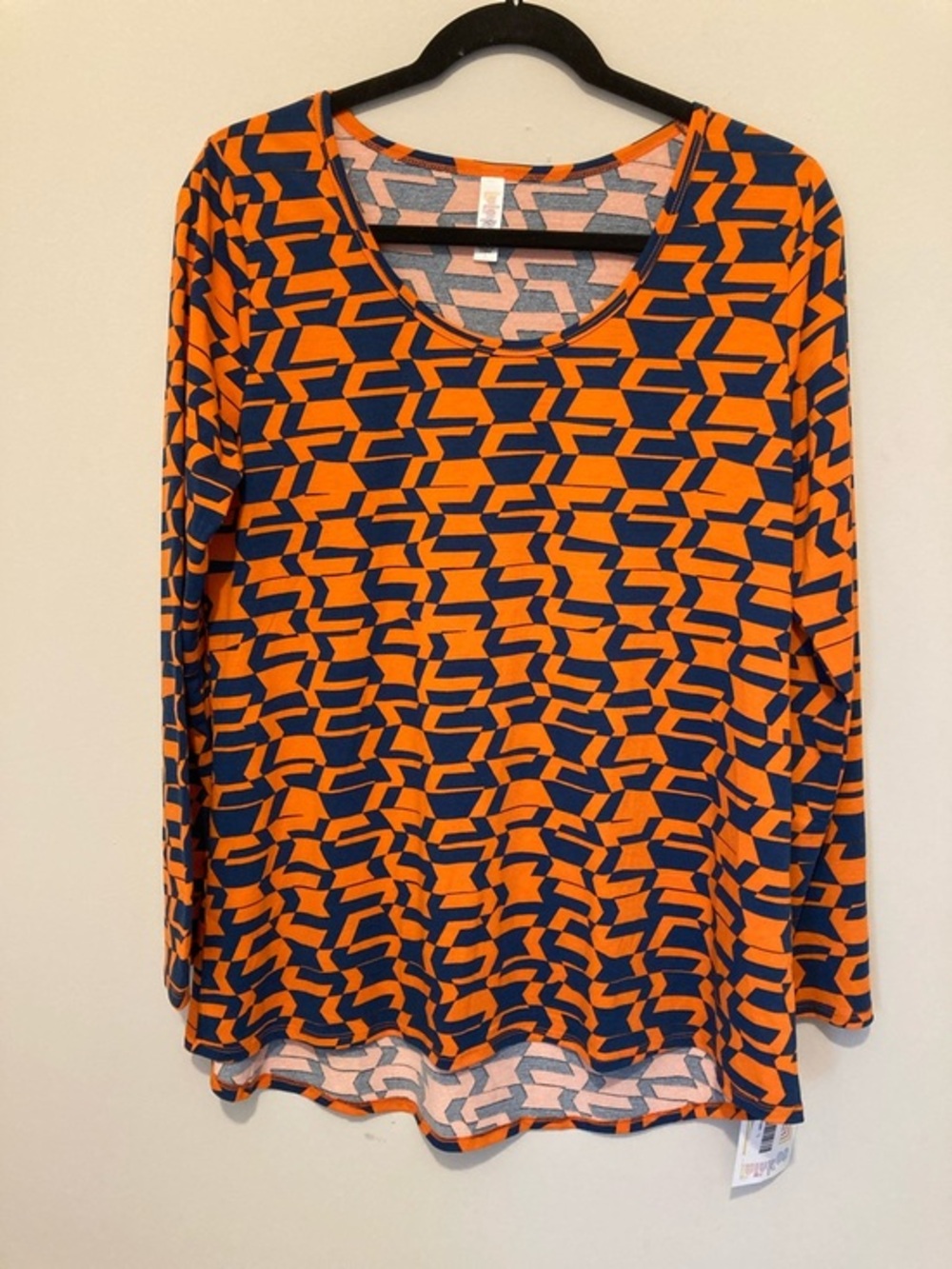 LuLaRoe Women's Geometric Print Long Sleeve Top - Orange & Navy NWT Sz L
